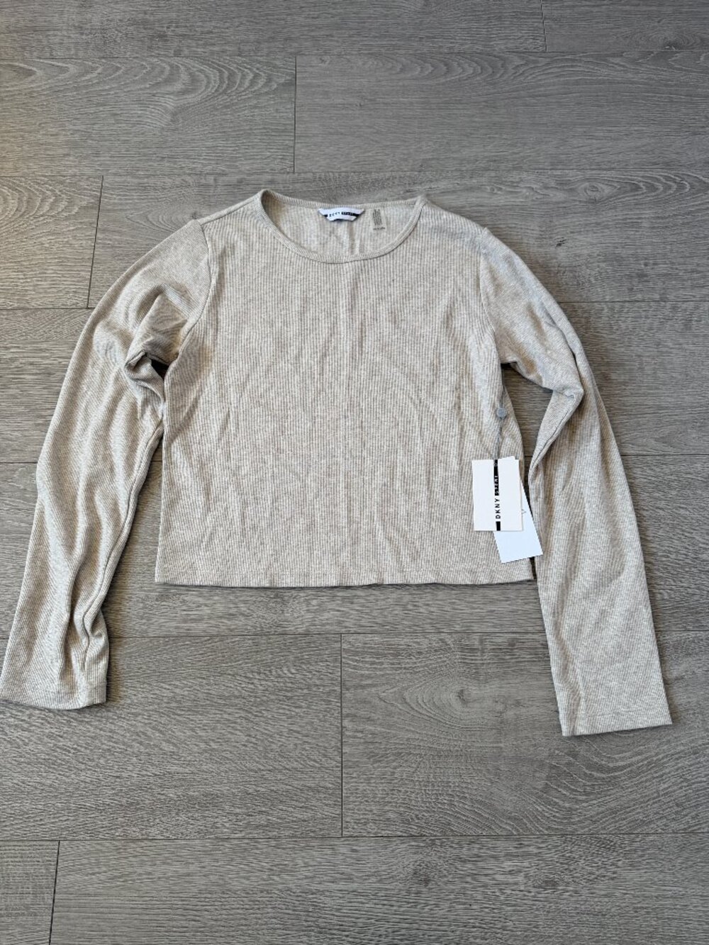 DKNY Sport Beige Textured Long Sleeve Crop Top NWT L